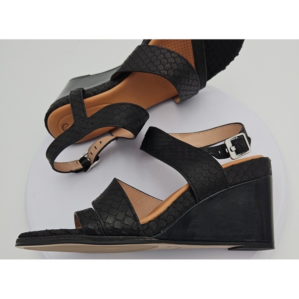 CC Corso Como NASHILA Black Leather W/7.5 Snake Accent Wedge Strappy Sandal NWOB - Picture 11 of 15